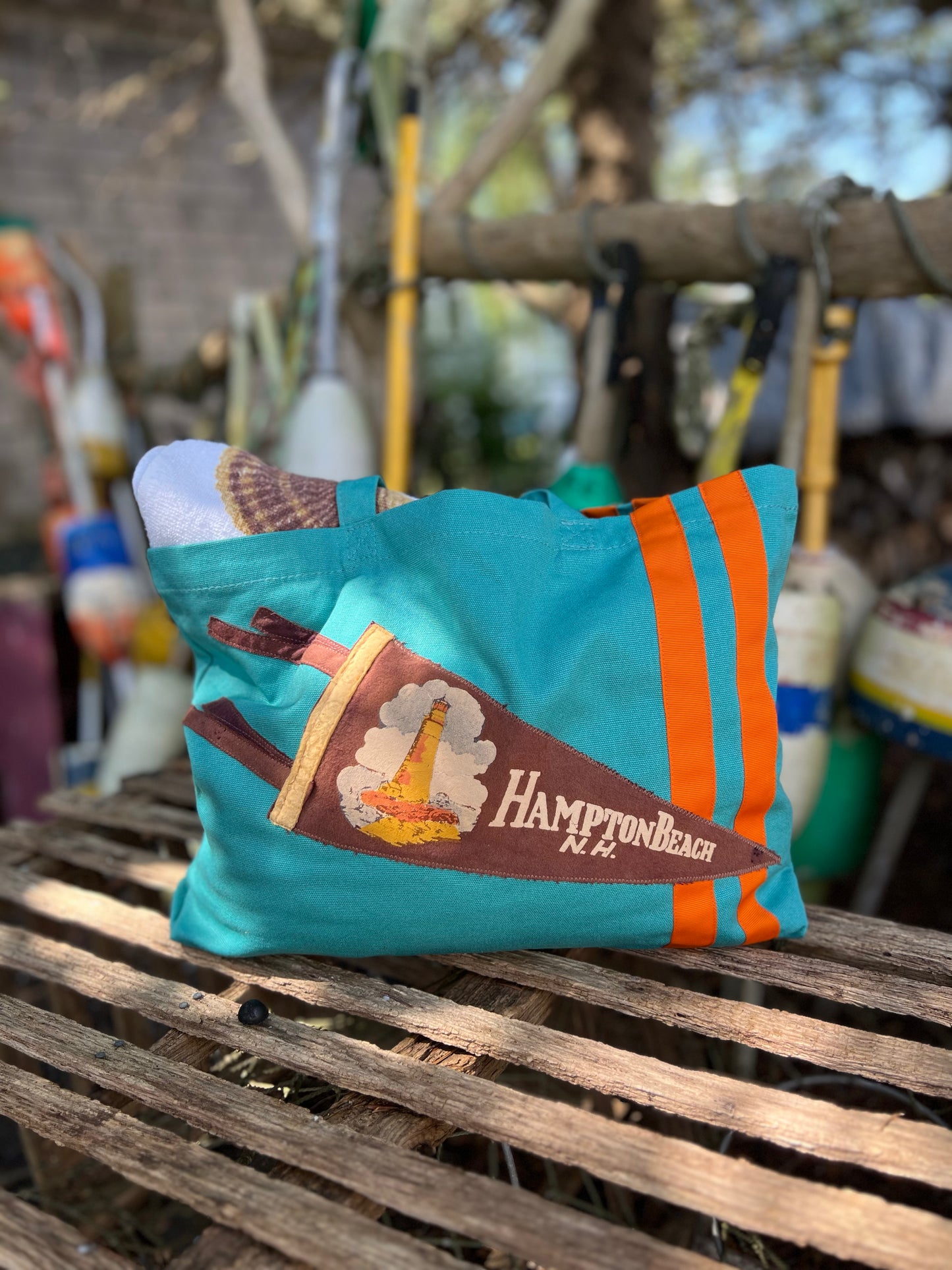 Hampton Beach Vintage Pennant Tote