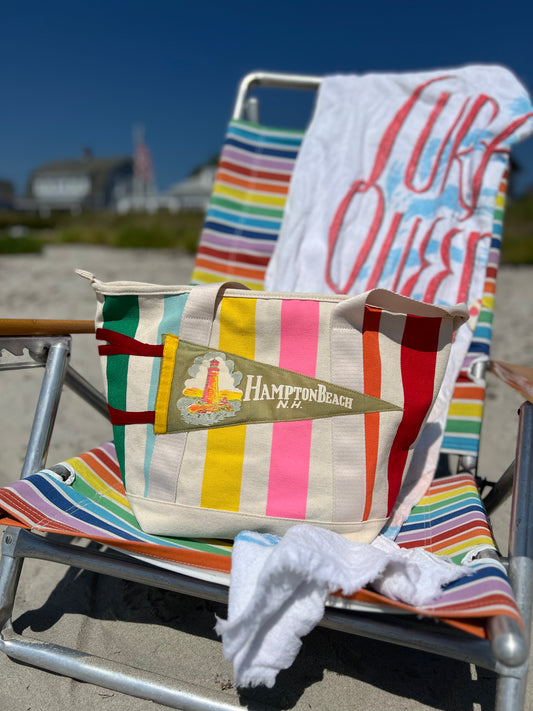 Hampton Beach Rainbow - Vintage Pennant Tote