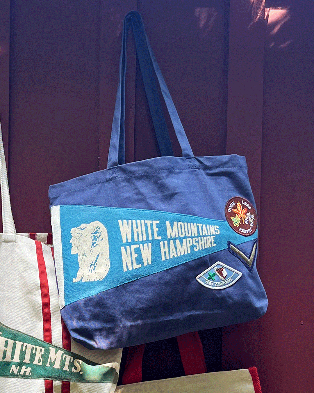 White Mountains NH - Blue Vintage Pennant Tote